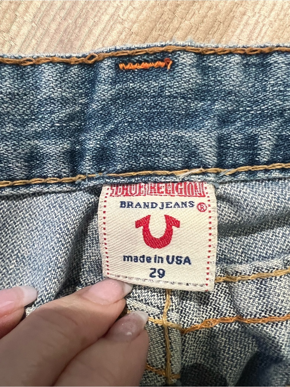 True Religion Blue Flare Jeans with Mushroom & Tree Appliqués - Picture 3 of 9